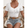 Bluză LUNE cu Broderie Eyelet și Nod în Față pentru Femei