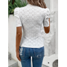 Tricou Privé cu Broderie Eyelet, Mâneci Bufante și Guler Mock Neck pentru Femei