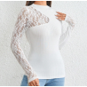 Bluză pentru Femei cu Guler Mock Neck și Dantelă Contrastantă