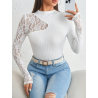 Bluză pentru Femei cu Guler Mock Neck și Dantelă Contrastantă