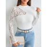 Bluză pentru Femei cu Guler Mock Neck și Dantelă Contrastantă
