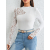 Bluză pentru Femei cu Guler Mock Neck și Dantelă Contrastantă