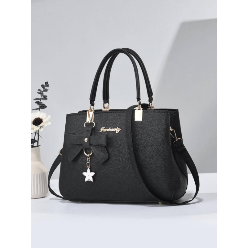 Geantă Pătrată PLANEE cu Emblemă în Relief Litchi și Charm - Perfectă pentru Birou și Cadouri de Ziua Mamei