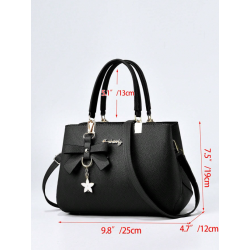 Geantă Pătrată PLANEE cu Emblemă în Relief Litchi și Charm - Perfectă pentru Birou și Cadouri de Ziua Mamei