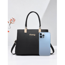 Geantă Pătrată PLANEE cu Emblemă în Relief Litchi și Charm - Perfectă pentru Birou și Cadouri de Ziua Mamei