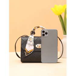 Geantă Pătrată Mică Decorată cu Eșarfă de Mătase și Fundă - Ideală pentru Cumpărături