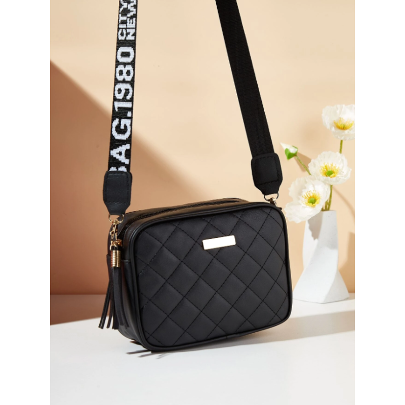 Geantă Pătrată Ușoară, Casual Business cu Detalii Metalice și Franjuri Grafice pentru Femei Tinere