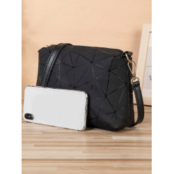 Geantă Pătrată Mică, Model Geometric, Neagră Solidă, Crossbody pentru Femei
